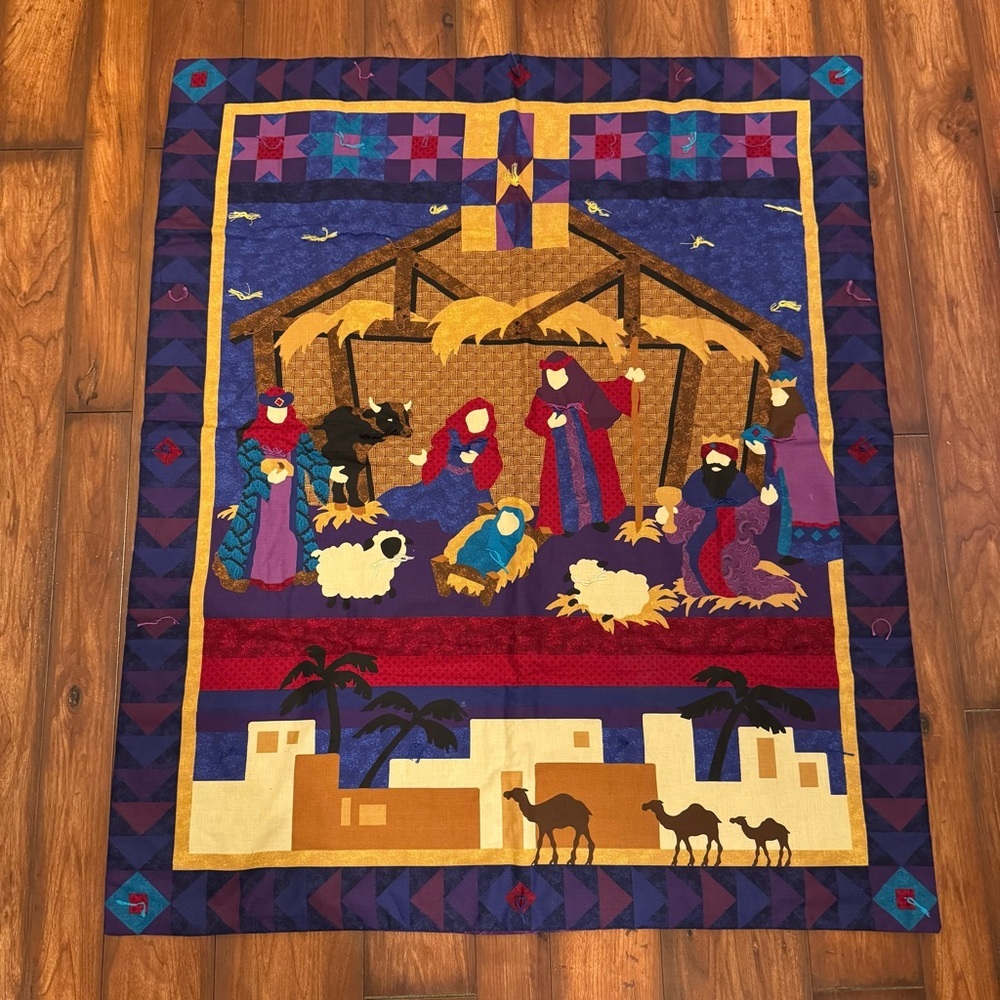 219. Nativity Scene Quilt with Multicolor Design